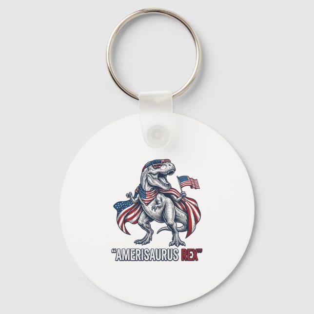 Patriotisk T-Rex Amerisaurus Rex Vit Tröja Design Nyckelring (Framsida)