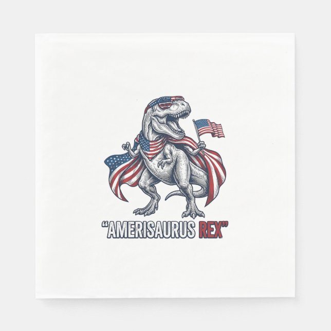 Patriotisk T-Rex Amerisaurus Rex Vit Tröja Design Pappersservett (Framsidan)