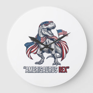 Patriotisk T-Rex Amerisaurus Rex Vit Tröja Design Stor Klocka