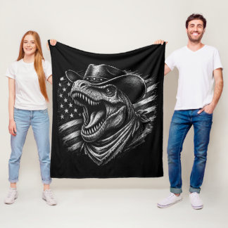 Patriotisk T-Rex Cowboy-Amerikansk Flagga Dinosaur Fleecefilt