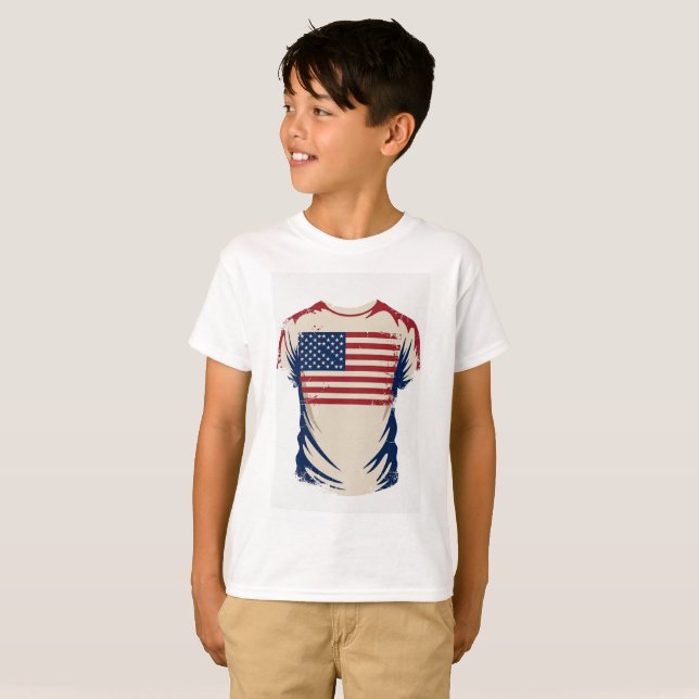 Patriotisk t-shirt för barn – design med stjärnor  (Hel framsida)