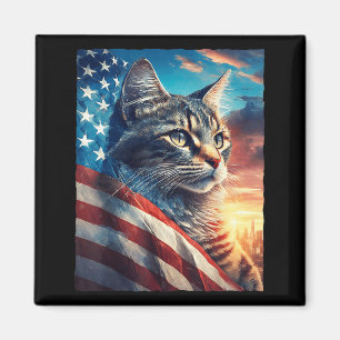 Patriotisk Tabby Katt USA Flagga 4 juli Magnet