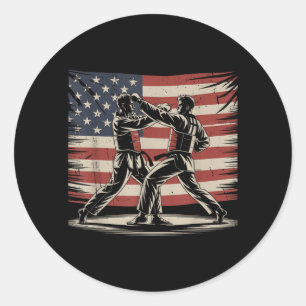 Patriotisk Taekwondo USA Flag Vintage Kampsport Runt Klistermärke