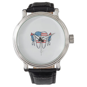 Patriotisk Tandmaskot fyrverkeri Vector Design_1 Armbandsur