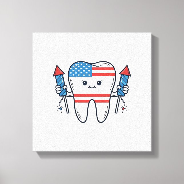 Patriotisk Tandmaskot fyrverkeri Vector Design_1 Canvastryck (Framsida)