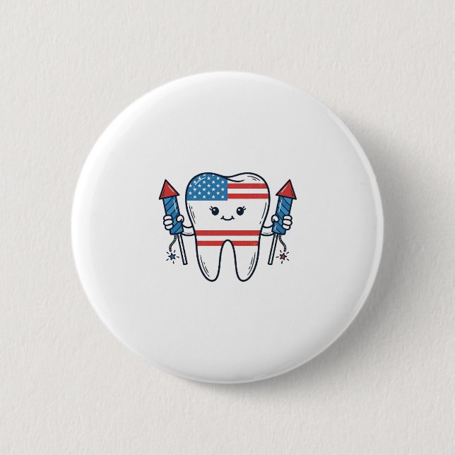 Patriotisk Tandmaskot fyrverkeri Vector Design_1 Knapp (Framsida)