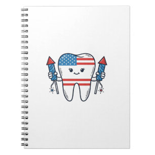 Patriotisk Tandmaskot fyrverkerievektor Design_1 Anteckningsbok