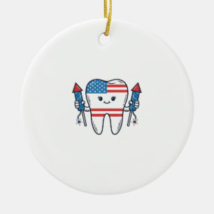Patriotisk Tandmaskot fyrverkerievektor Design_1 Julgransprydnad Keramik