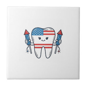 Patriotisk Tandmaskot fyrverkerievektor design_1 Kakelplatta