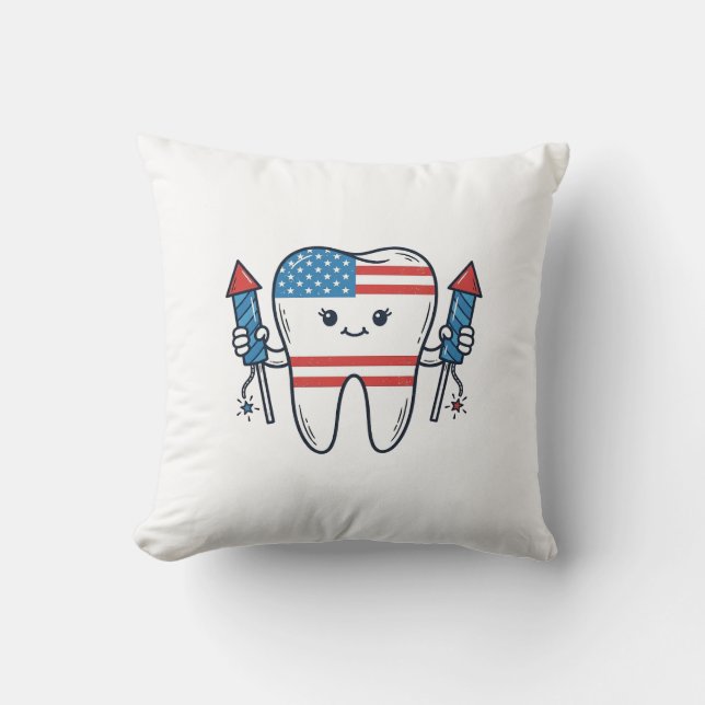 Patriotisk Tandmaskot fyrverkerievektor Design_1 Kudde (Framsida)