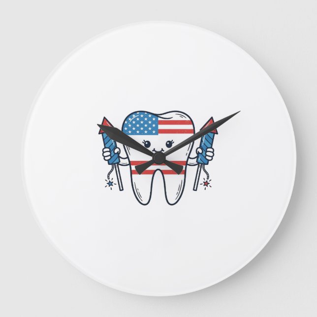 Patriotisk Tandmaskot fyrverkerievektor Design_1 Stor Klocka (Framsida)
