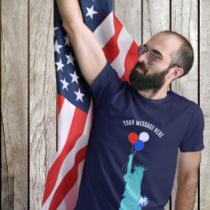 Patriotisk Tecknad Frihetsgudinnan Födelsedagsfest T Shirt