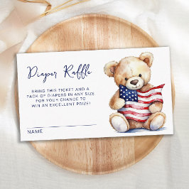 Patriotisk Teddybjörn Blöja Lotteri Baby Shower Tilläggskort