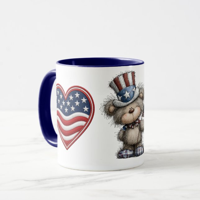 Patriotisk Teddybjörn Tvåtons  Mugg (Framsida vänster)
