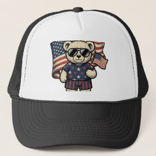 Patriotisk Teddybjörn Vintage Gravyr Shirt Design Keps