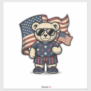 Patriotisk Teddybjörn Vintage Gravyr Shirt Design Klistermärken