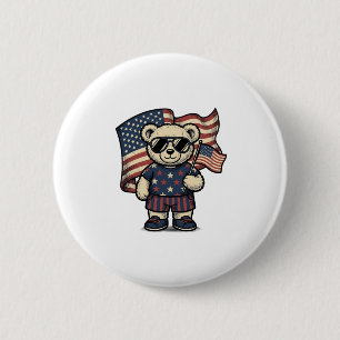 Patriotisk Teddybjörn Vintage Gravyr Shirt Design Knapp