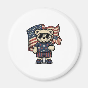 Patriotisk Teddybjörn Vintage Gravyr Shirt Design Magnet