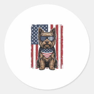 Patriotisk terrier hund vintage flagga vektor desi runt klistermärke