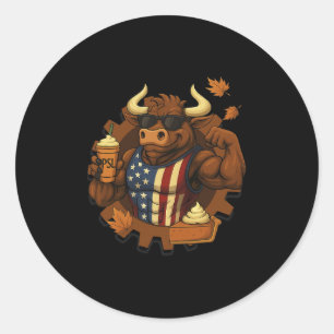 Patriotisk Thanksgiving-Tjur Rolig Pumpkin Spice L Runt Klistermärke