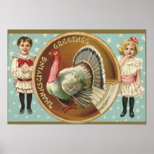 Patriotisk Thanksgiving Turkiet Children Stars Poster