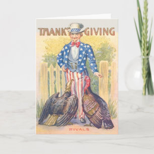 Patriotisk Thanksgiving Turkiet, farbror Sam Örn Helgkort