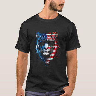 Patriotisk Tiger Amerikansk Flagga 4:e Juli Djur V T Shirt