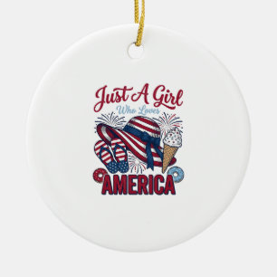 Patriotisk tjej Amerika sommar vintage t-shirt Des Julgransprydnad Keramik