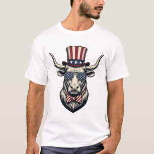 Patriotisk tjurdesign vintagegravyr Americana T Shirt
