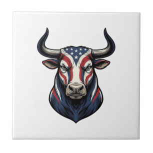 Patriotisk tjurhuvud vintage gravyr design_1 kakelplatta