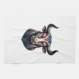 Patriotisk tjurhuvud vintage gravyr design_1 kökshandduk