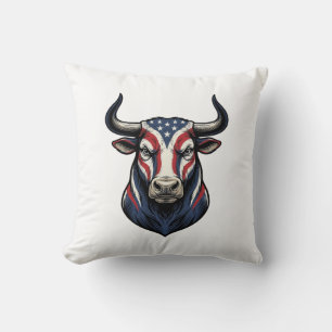 Patriotisk tjurhuvud vintage gravyr design_1 kudde