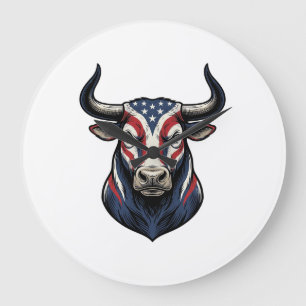 Patriotisk tjurhuvud vintage gravyr design_1 stor klocka