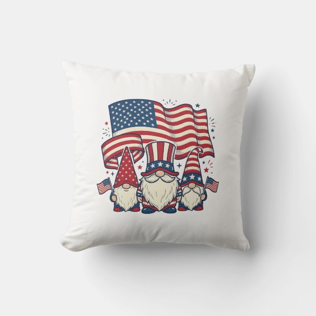 Patriotisk Tomte Flagga Vintage Gravyr Design_1 Kudde (Framsida)