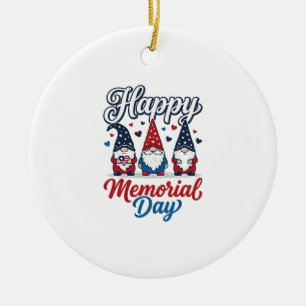 Patriotisk Tomte Glad Minnesdagen Vintage T-Shirt  Julgransprydnad Keramik