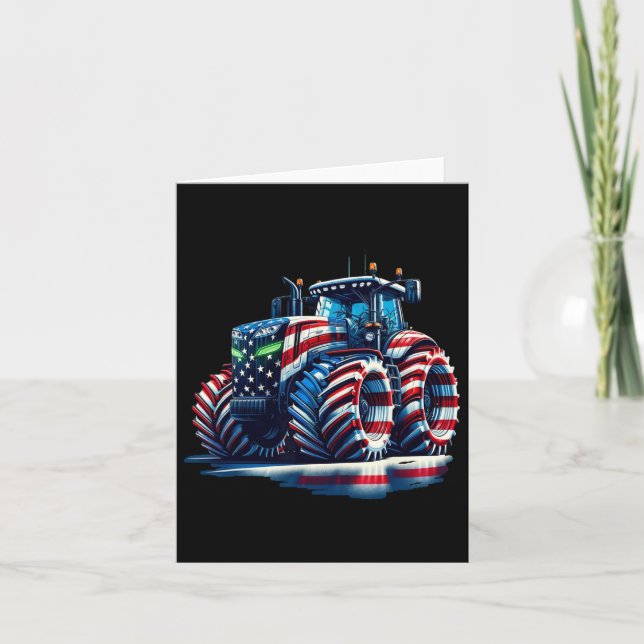 Patriotisk traktor amerikansk flagga  kort (Framsida)