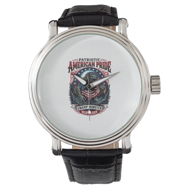 Patriotisk träskmonster Old Glory Skräckmonster P Armbandsur (Framsida)