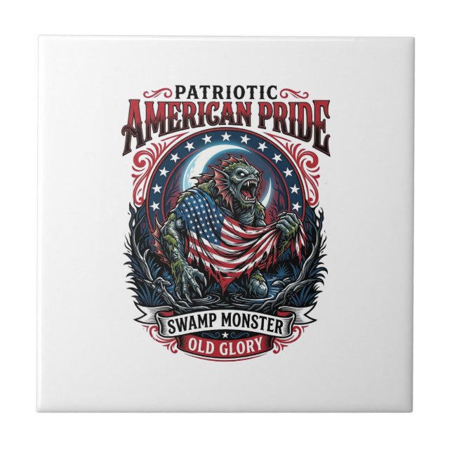 Patriotisk träskmonster Old Glory Skräckmonster P Kakelplatta (Framsidan)