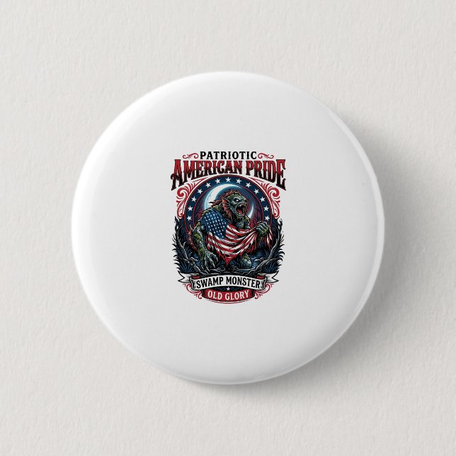 Patriotisk träskmonster Old Glory Skräckmonster P Knapp (Framsida)