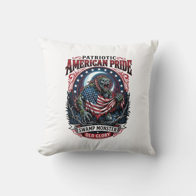 Patriotisk träskmonster Old Glory Skräckmonster P Kudde (Framsida)