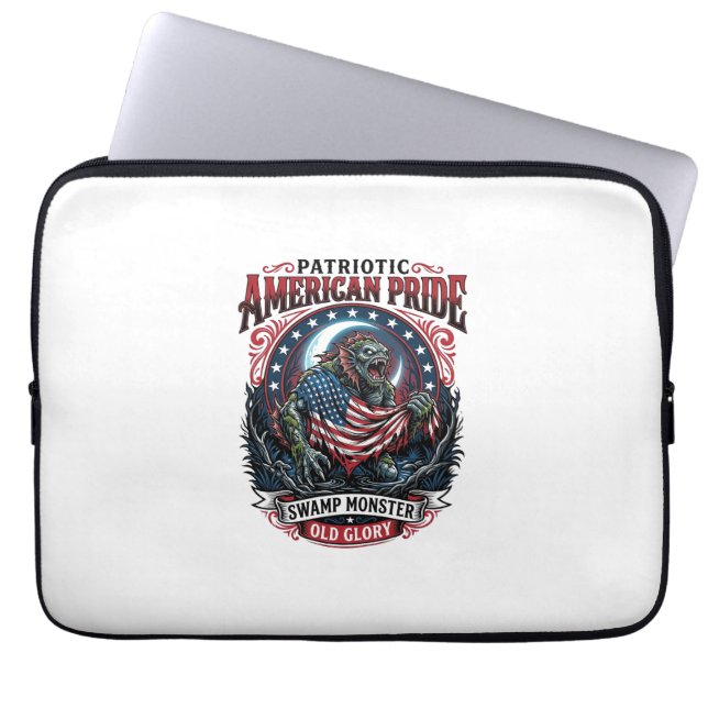Patriotisk träskmonster Old Glory Skräckmonster P Laptop Fodral (Framsidan)