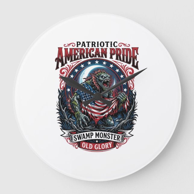 Patriotisk träskmonster Old Glory Skräckmonster P Stor Klocka (Framsida)