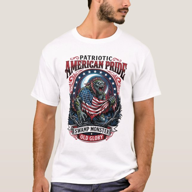 Patriotisk träskmonster Old Glory Skräckmonster P T Shirt (Framsida)