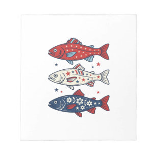 Patriotisk Trea Fisk Vintage Gravyr T-Shirt Design Anteckningsblock