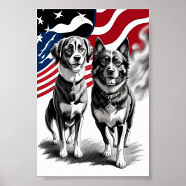 Patriotisk Två Hund Flagga Konst  Poster