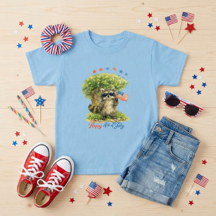 Patriotisk tvättbjörn 4:e juli djur Blå T Shirt