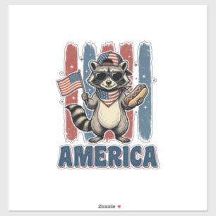 Patriotisk Tvättbjörn Amerika Vintage T-Shirt Desi Klistermärken