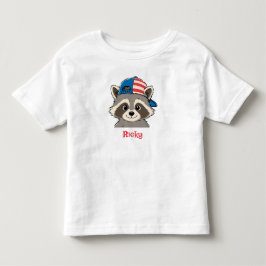 Patriotisk tvättbjörn Röd Vit Blå Keps Namn Småbar T Shirt