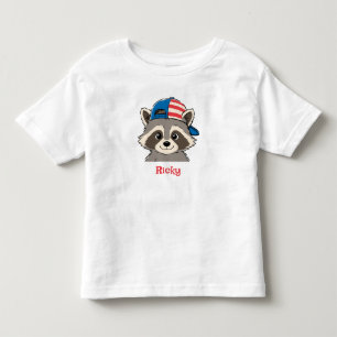 Patriotisk tvättbjörn Röd Vit Blå Keps Namn Småbar T Shirt
