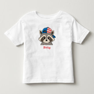 Patriotisk tvättbjörn Röd Vit Blå Keps Namn Småbar T Shirt